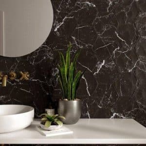 Black Hexagon Marble Effect 200mm x 240mm