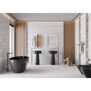 Delphi Pearl and Decor tile in a room set